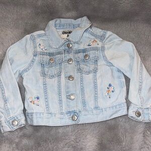 Oshkosh B’ Gosh Toddler Jean Jacket Sz 2T Denim Baby Girl Embroidered Flowers
